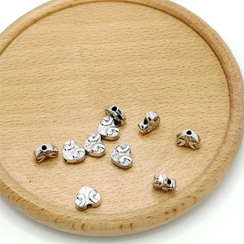 Zinkové slitiny srdce beads, Zinek, starožitné barva postříbřená, DIY, 9x8mm, 100PC/Bag, Prodáno By Bag