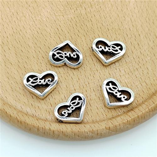 Cink Alloy Heart perle, Srce, starinski srebrne boje pozlaćen, možete DIY, 13x10mm, 100računala/Torba, Prodano By Torba