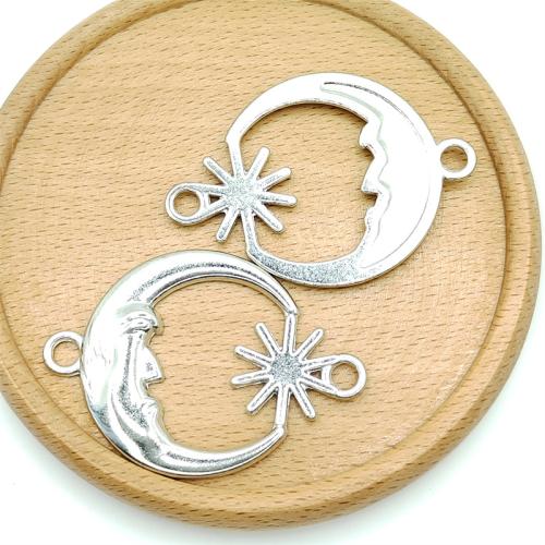 Zinco-Alloy-Connettore, lega in zinco, Luna, placcato argento antico, DIY & 1/1 anello del connettore, 55x40mm, 100PC/borsa, Venduto da borsa