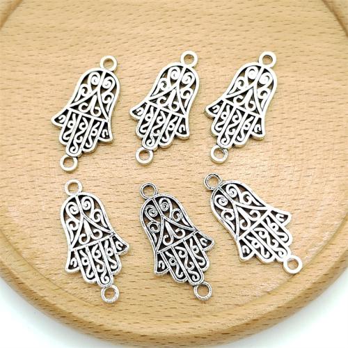 Zinco-Alloy-Connettore, lega in zinco, Hamsa, placcato argento antico, DIY & 1/1 anello del connettore, 19x28mm, 100PC/borsa, Venduto da borsa