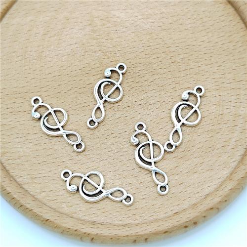 Zinklegierung Schmuckverbinder, Musiknote, antik silberfarben plattiert, DIY & 1/1-Schleife, 10x25mm, 100PCs/Tasche, verkauft von Tasche