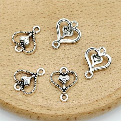 Srce Zinc Alloy priključak, Cink Alloy, starinski srebrne boje pozlaćen, možete DIY & 1/1 petlje, 13x15mm, 100računala/Torba, Prodano By Torba