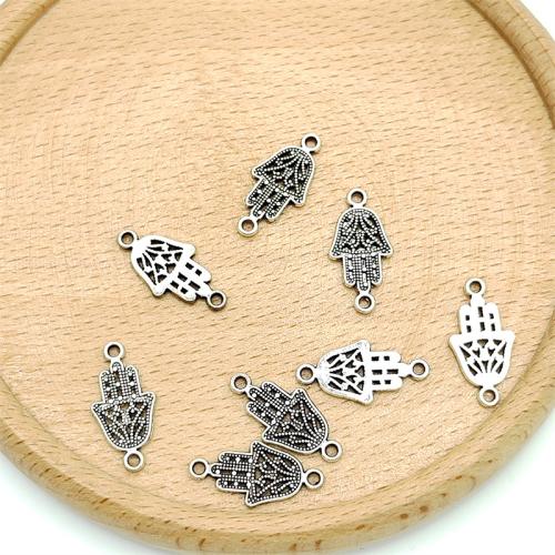 Zinco-Alloy-Connettore, lega in zinco, Hamsa, placcato argento antico, DIY & 1/1 anello del connettore, 9x19mm, 100PC/borsa, Venduto da borsa