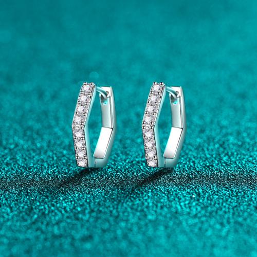 Argent sterling 925 boucle d'oreille leverback, avec Moissanite, hexagone, pour femme & creux, 15.90x14.40mm, Vendu par paire