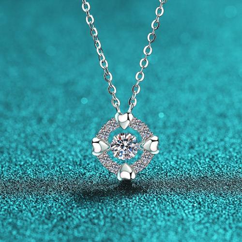 Argent sterling 925 collier, avec Moissanite, pour femme & creux, Longueur Environ 18.1 pouce, Vendu par PC