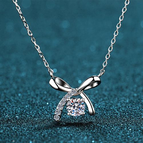 925 Sterling Silver Necklace Bowknot cross chain & for woman Length Approx 18 Inch Sold By PC