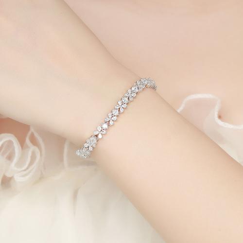 925 Sterling Silver Bracelet Four Leaf Clover & micro pave cubic zirconia & for woman Sold By PC