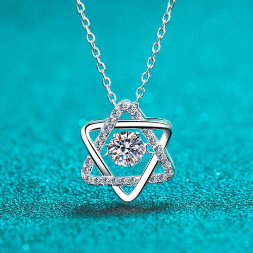 925 Sterling Silver Necklace with Moissanite Hexagram cross chain & for woman & hollow Length Approx 18 Inch Sold By PC