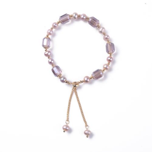 Freshwater Cultured Pearl Bracelet Freshwater Pearl with Crystal & Brass fashion jewelry & for woman Length 25 cm Sold By PC