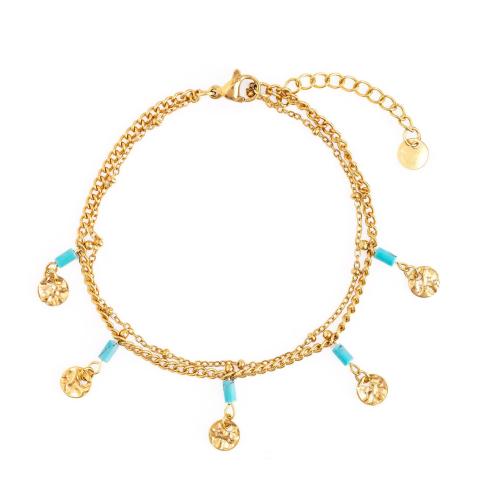 Bijoux bracelet en acier inoxydable, Acier inoxydable 304, avec turquoise, avec 5cm chaînes de rallonge, Plaqué or 18K, bijoux de mode & styles différents pour le choix & pour femme, doré, Longueur Environ 17 cm, Vendu par PC