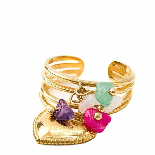 Vinger Ring in edelstaal, 304 roestvrij staal, met Natuursteen, mode sieraden & voor vrouw, gouden, Verkocht door PC