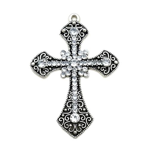 Zinc Alloy Cross Pendants antique silver color plated DIY & with rhinestone Sold By PC