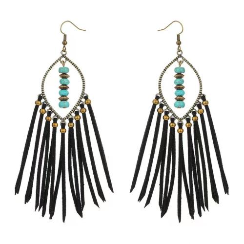 Fashion Fringe Boucles d'oreilles, alliage de zinc, avec turquoise, bijoux de mode & pour femme, plus de couleurs à choisir, 120x30mm, Vendu par paire