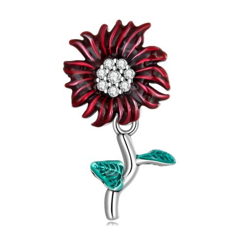 925 Sterling Silver Beads Daisy DIY & micro pave cubic zirconia & enamel Approx 6mm Sold By PC