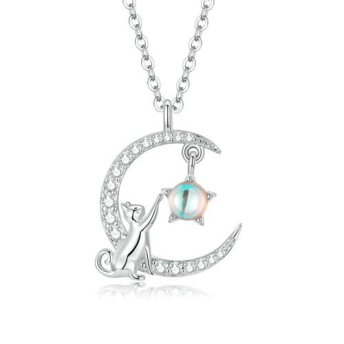 Zircone cubico Micro spianare collana dell'argento sterlina, 925 sterline d'argento, with Moonstone, gioielli di moda & Micro spianare cubic zirconia & per la donna, Lunghezza Appross. 45 cm, Venduto da PC