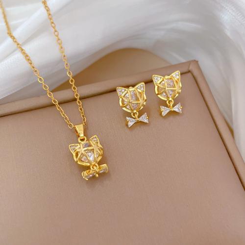 Jewelry Sets Titanium Steel with 5cm extender chain & for woman & with rhinestone golden Length Approx 40 cm Sold By PC