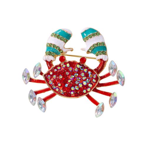 Broches en alliage de zinc, crabe, pour femme & émail & avec strass, 55x65mm, Vendu par PC