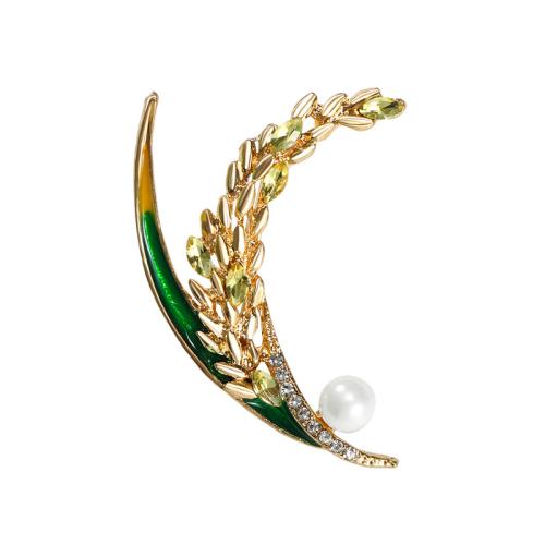 Zinc Alloy Brooches with Plastic Pearl Wheat for woman & enamel & with rhinestone Sold By PC