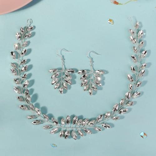 Mixed Hair Accessories Brass Headband & earring 2 pieces & for woman & with rhinestone silver color Sold By Set