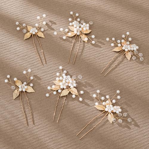 Hair Stick Zinc Alloy with Crystal & Plastic Pearl fashion jewelry & for woman golden Sold By Bag