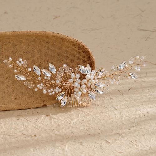 Brass Decorative Hair Comb with Plastic Pearl handmade fashion jewelry & for woman & with rhinestone Sold By PC