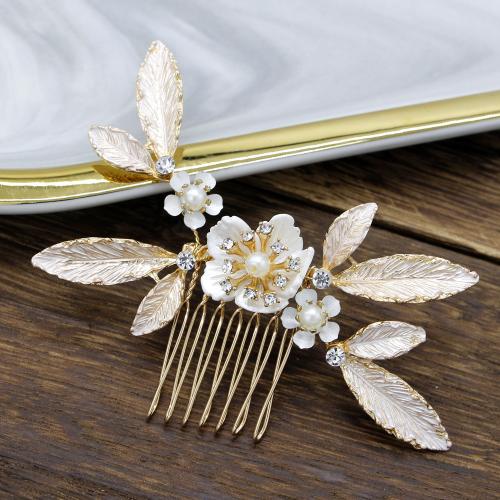 Decorative Hair Combs Zinc Alloy with Shell fashion jewelry & for woman & with rhinestone golden Sold By PC