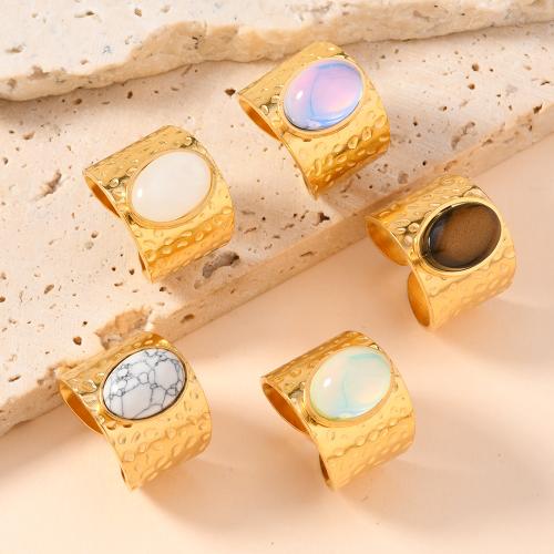 Stainless Steel Finger Ring 304 Stainless Steel with Natural Stone fashion jewelry & for woman golden Sold By PC