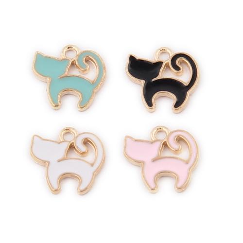 Zink legering emalje vedhæng, Zinc Alloy, Cat, guldfarve belagt, du kan DIY, flere farver til valg, nikkel, bly & cadmium fri, 12x10mm, Ca. 100pc'er/Bag, Solgt af Bag