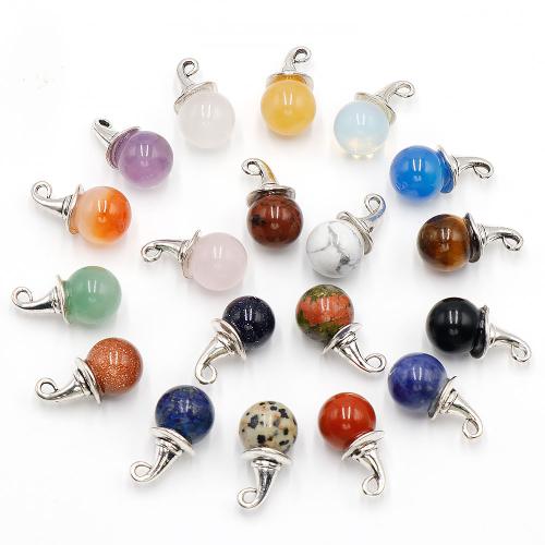 Gemstone Pendants Jewelry Natural Stone with Zinc Alloy Hat silver color plated DIY Sold By PC