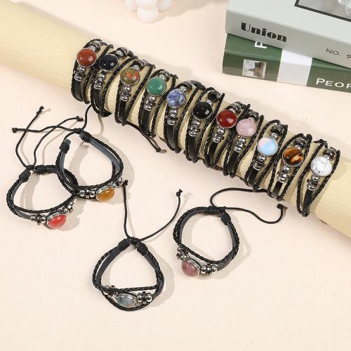 PU Leather Cord Bracelets with Natural Stone & Zinc Alloy Adjustable & fashion jewelry & Unisex Length Approx 18 cm Sold By PC