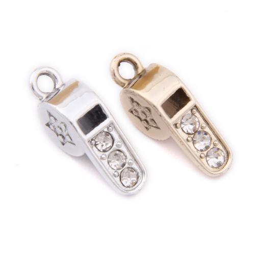 Zinc Alloy Rhinestone Pendants Whistle plated DIY & with rhinestone nickel lead & cadmium free Approx Sold By Bag