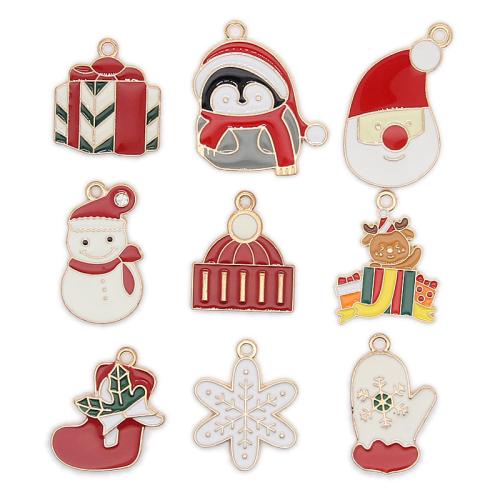 Zinc Alloy Christmas Pendants gold color plated & Christmas Design & DIY & enamel nickel lead & cadmium free Approx Sold By Bag