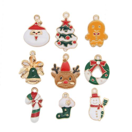 Zinc Alloy Christmas Pendants gold color plated & Christmas Design & DIY & enamel nickel lead & cadmium free Approx Sold By Bag