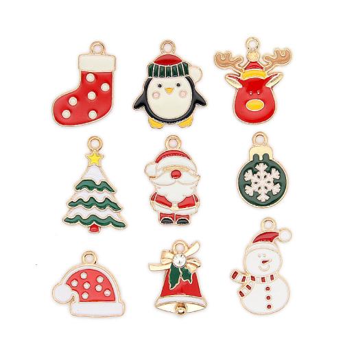 Zinc Alloy Christmas Pendants gold color plated & Christmas Design & DIY & enamel nickel lead & cadmium free Approx Sold By Bag