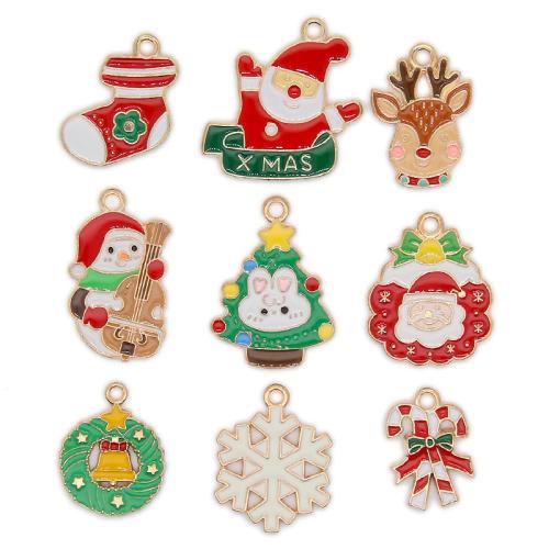 Zinc Alloy Christmas Pendants gold color plated & Christmas Design & DIY & enamel nickel lead & cadmium free Approx Sold By Bag