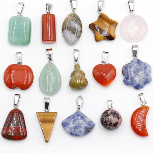 Gemstone Pendants Jewelry Natural Stone with Brass & Iron silver color plated DIY Random Color mm Sold By PC