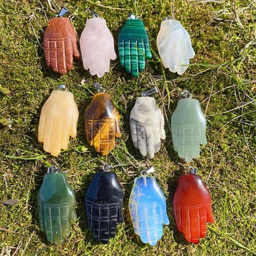 Gemstone Pendants Jewelry Natural Stone with Brass & Iron Hand silver color plated DIY Random Color Sold By PC