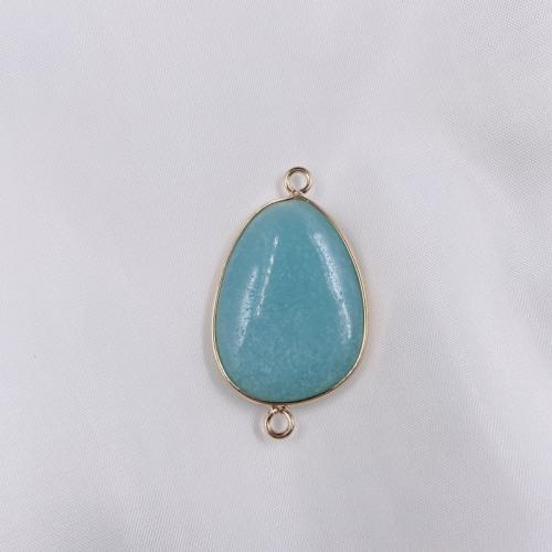 Connecteur de pierre gemme, Amazonite, avec laiton, Placage de couleur d'or, DIY & boucle de 1/1, bleu, 22x30mm, Vendu par PC