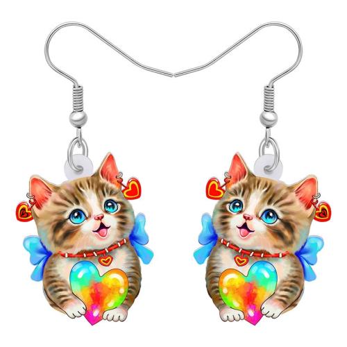 Acrylic Drop Earring Cat printing cute & for woman multi-colored Sold By Pair