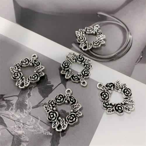 Flower Zinc Alloy Connector antique silver color plated DIY & 1/1 loop Sold By Bag