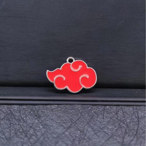 Zinc Alloy émail Pendants, alliage de zinc, Nuage, Placage de couleur argentée, DIY, rouge, 35x26mm, 100PC/sac, Vendu par sac