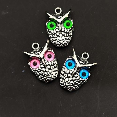 Zinc Alloy Animal Pendants Owl silver color plated DIY & enamel Sold By Bag