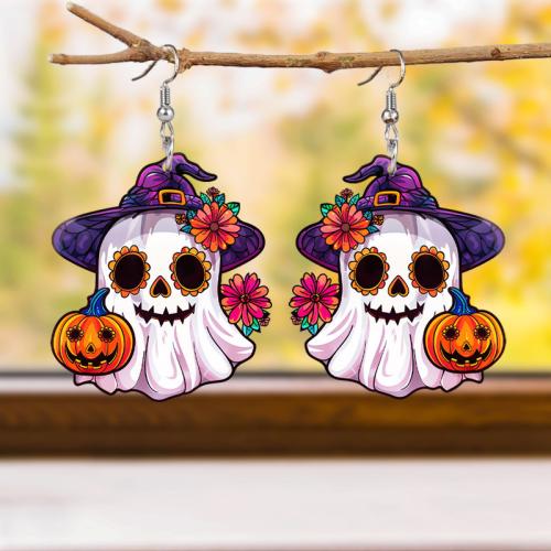 Acrylic Drop Earring Skull Halloween Design & for woman Sold By Pair