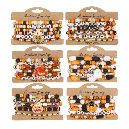 Halloween Bracelet Polymer Clay with Elastic Thread & Zinc Alloy Halloween Design & 6 pieces & Unisex mixed colors Sold By Set