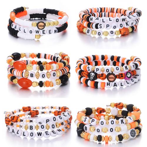 Halloween Bracelet Zinc Alloy with Polymer Clay & Plastic Halloween Design & three layers & Unisex mixed colors Sold By PC