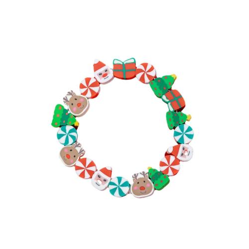 Christmas Holiday Bracelet Polymer Clay with Elastic Thread plated Christmas Design & fashion jewelry & for woman mixed colors Sold By PC