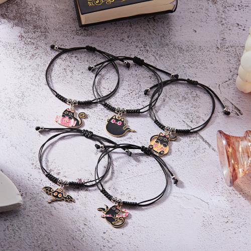 Halloween Bracelet Zinc Alloy with Wax Cord handmade Halloween Design & for woman & enamel black Length 16-28 cm Sold By PC