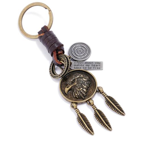 Key Chain, Zinc Alloy, med Fuldnarvet koskind læder & Jern, håndlavet, mode smykker & Unisex, 133x30mm, Solgt af PC