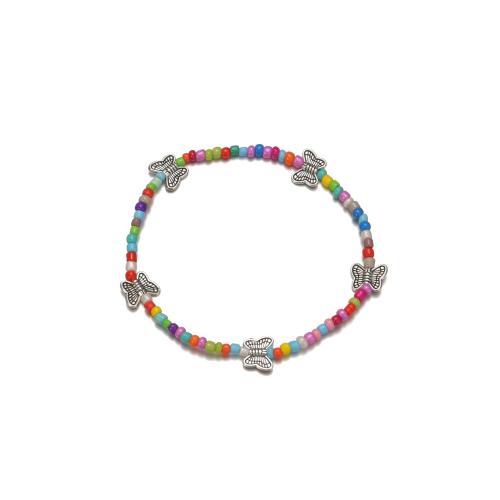 Mode Smycken Anklet, Seedbead, med Elastisk tråd & Zink Alloy, för kvinna, flerfärgad, Säljs av PC