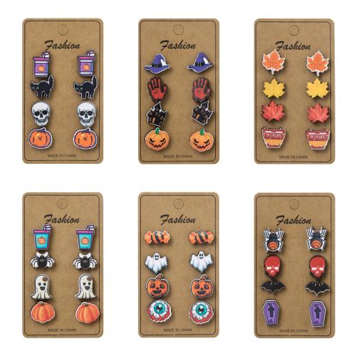 Wood Stud Earring Set with Zinc Alloy plated Halloween Design & three pieces & for woman Sold By Set